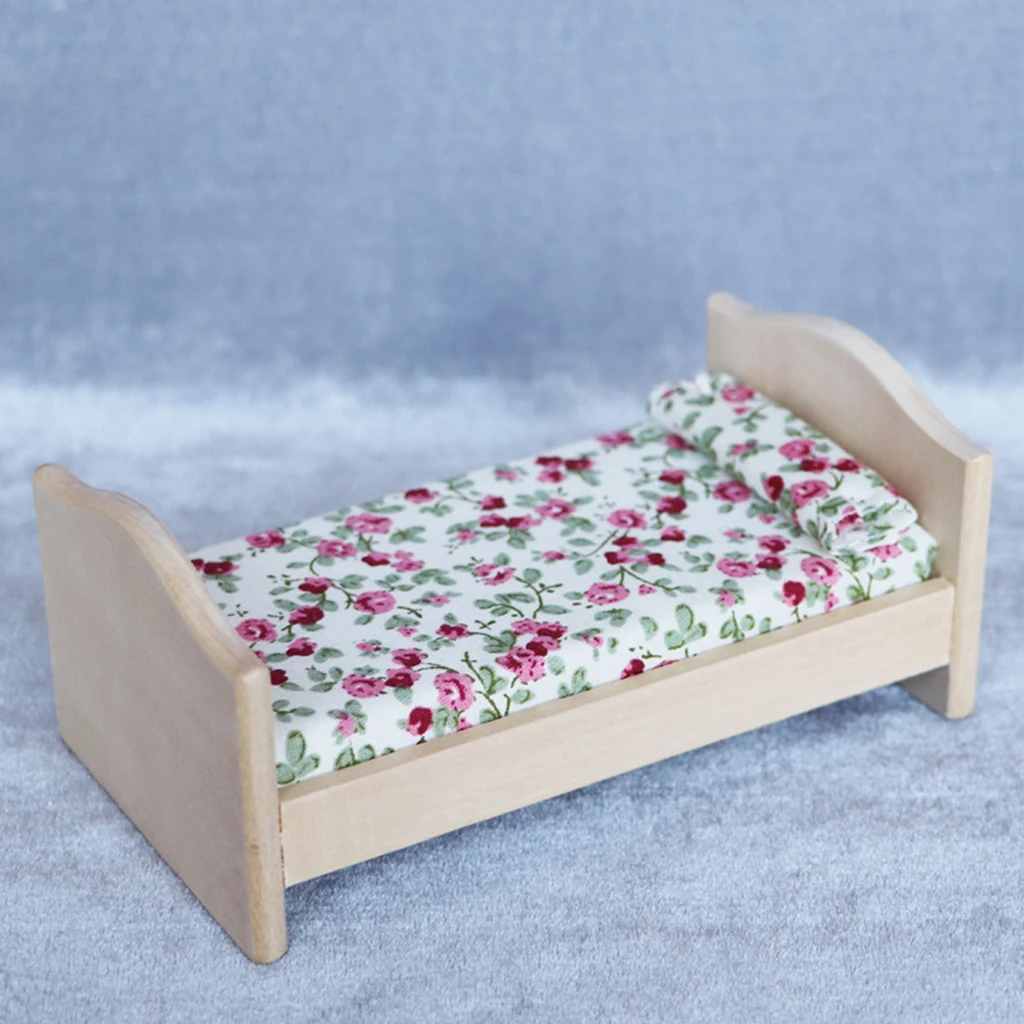 

1:12 Dollhouse Wooden Bed Mini Dollhouse Bed Bed Miniature Furniture Dollhosue