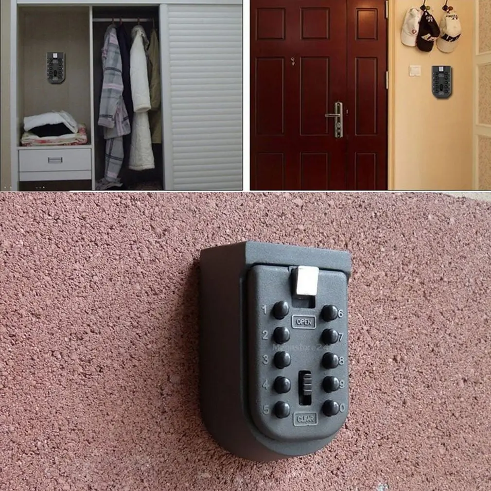 

Wall Mounted Key Safe Storage Organizer Box With Combination Lock 10-Digital Password Weatherproof Cover For Home Outdoor Use