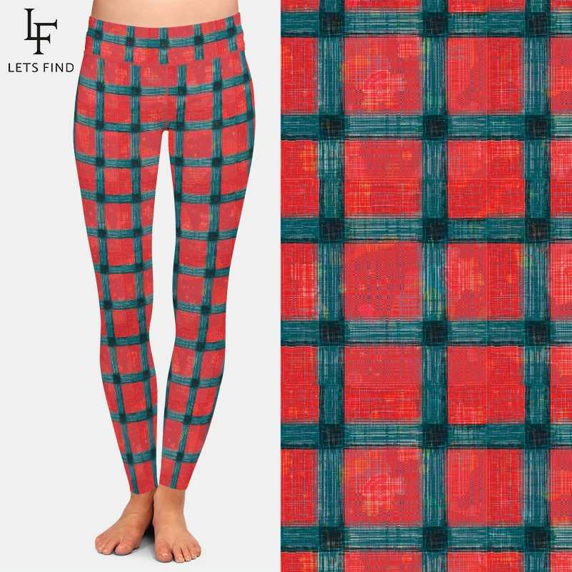 LETSFIND в клетку красного цвета с цифровой печатью высокой талией леггинсы для