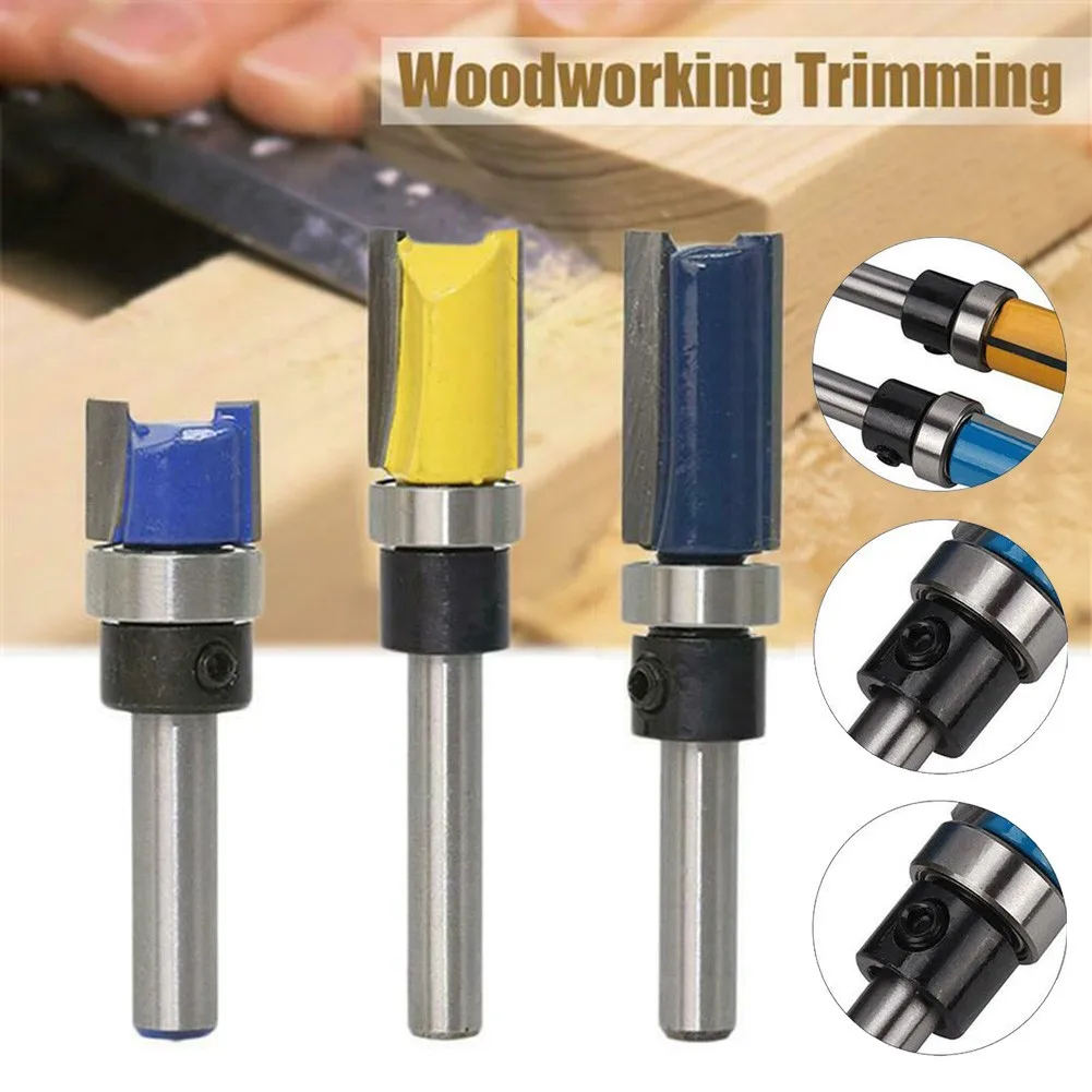 1/4 Shank Woodworking Router Bit For Wood Tungsten Carbide CNC Tool Straight Trimming Milling Cutter With Bearing Tool shank cnc spoilboard surfacing router bit wood milling cutter planing tool woodworking tools slab flattening router bit 1 2