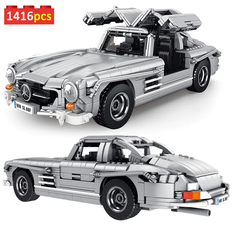 

Technical Expert 1416pcs Benzinged 300SL Gullwing Coupe Grey Retro Car Building Blocks MOC Classic SuperCar Bricks Toys Gifts