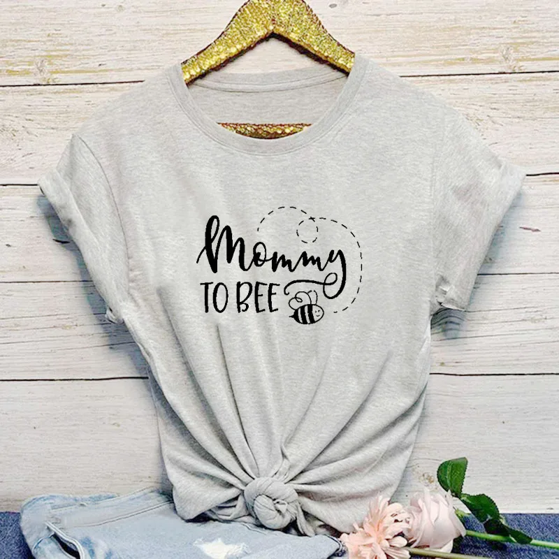 gray-black text Mommy To Bee/графическая Женская одежда с коротким рукавом, топы летняя рубашка, хлопковая стильная забавная Повседневная Новинка, подарок для мамы MOM To be - Цвет: gray-black text