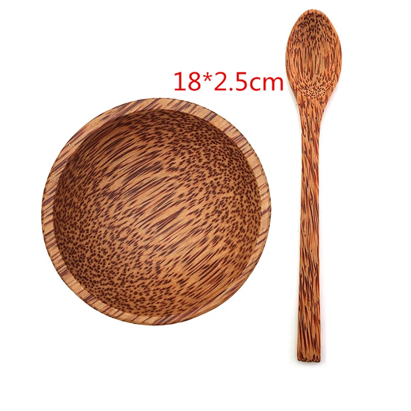 

9cm Natural coconut wooden bowl set handmade coconut shell tableware wood spoon dessert fruit salad mixing bowl rice Ramen bowl