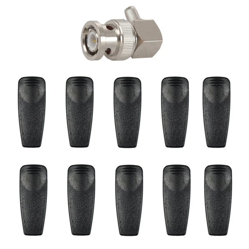 

1 Pcs Bnc Male Plug Right Angle Crimp & 10Pcs Radio Clip Rugged Belt Clip For Motorola Two Way Radio Walkie Talkie