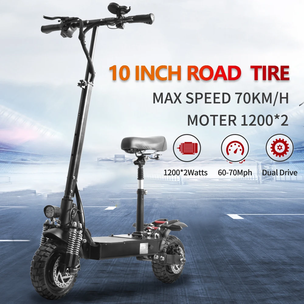 

[EU USA Stock] Dual Motor Electric Scooter for Adults 60V 2400W 10 inch Off Road Tires E-Scooter Folding Kick Scooter