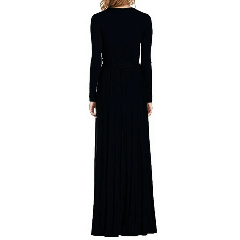 

Sexy Deep V-Neck Long Sleeve High Split Long Maxi Dress For Women 2021 Elegant Party Club Night Solid Color Knitting Vestidos