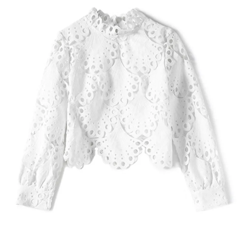 

[DEAT] Half-body Skirt Two Pieces Suit New Stand Neck Long Sleeve Slim Women Embroidery Lace Fashion Tide Summer 2021 7E0595