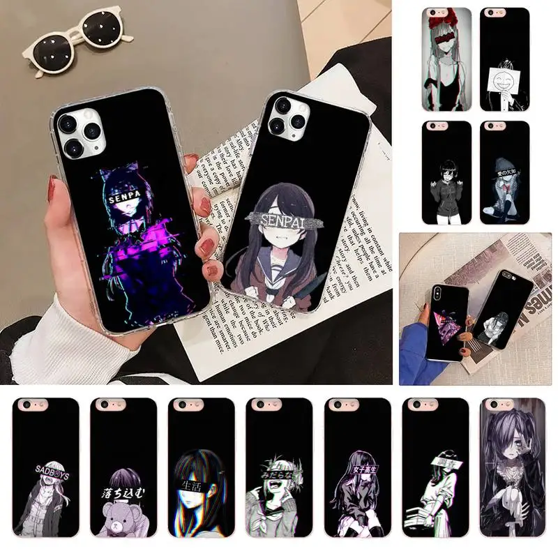 

Sad Anime Aesthetic Senpai Phone Case Case for iPhone 12 Pro Max X XS MAX 6s 78 Plus Cover Bumper for SE 2020 phone case