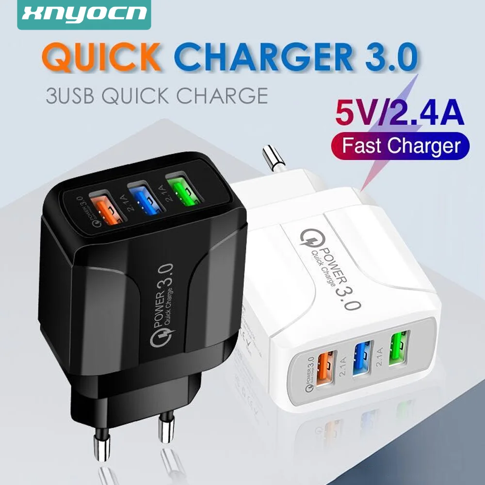 

Xnyocn 3 Ports Quick Charger QC3.0 USB Charger Fast Charging EU US UK Plug Mobile Phone Charger For Samsung S9 S10 Xiaomi mi 9