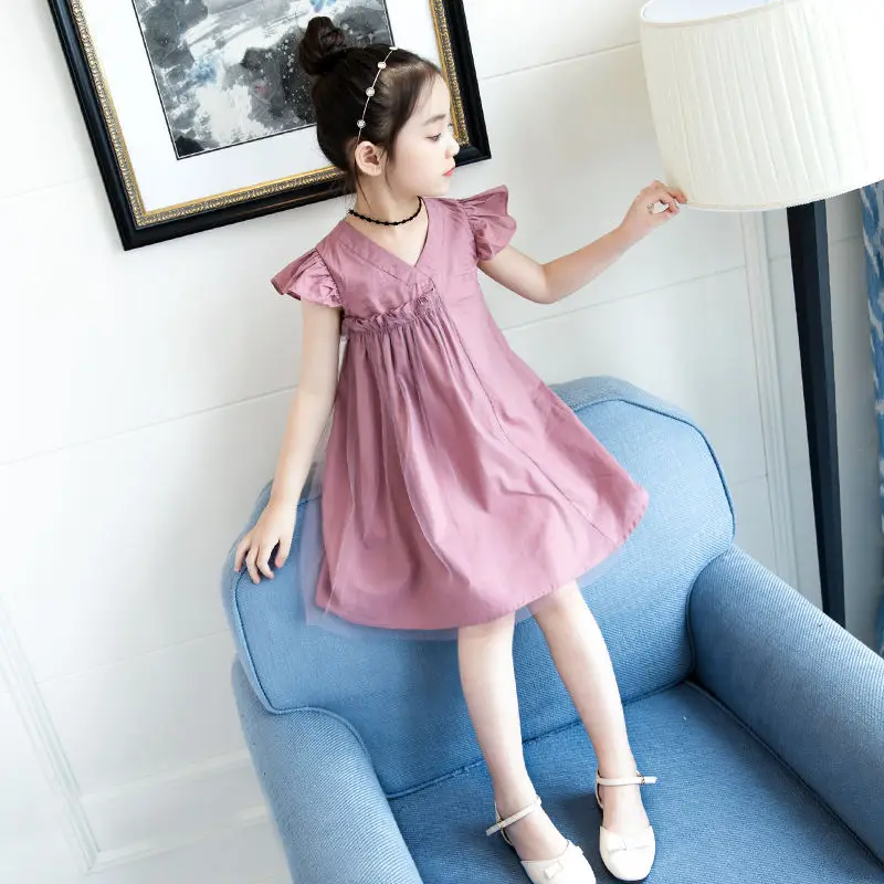

2021 Summer Dress for Kids Girls Fashion Dresses New Casual Costume Solid Color Baby Girls Princess Clothing Party Vestidos Q67