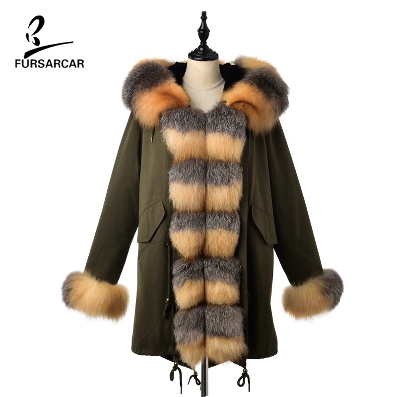 Женская меховая парка FURSARCAR зимняя со съемной подкладкой из меха кролика рекс с