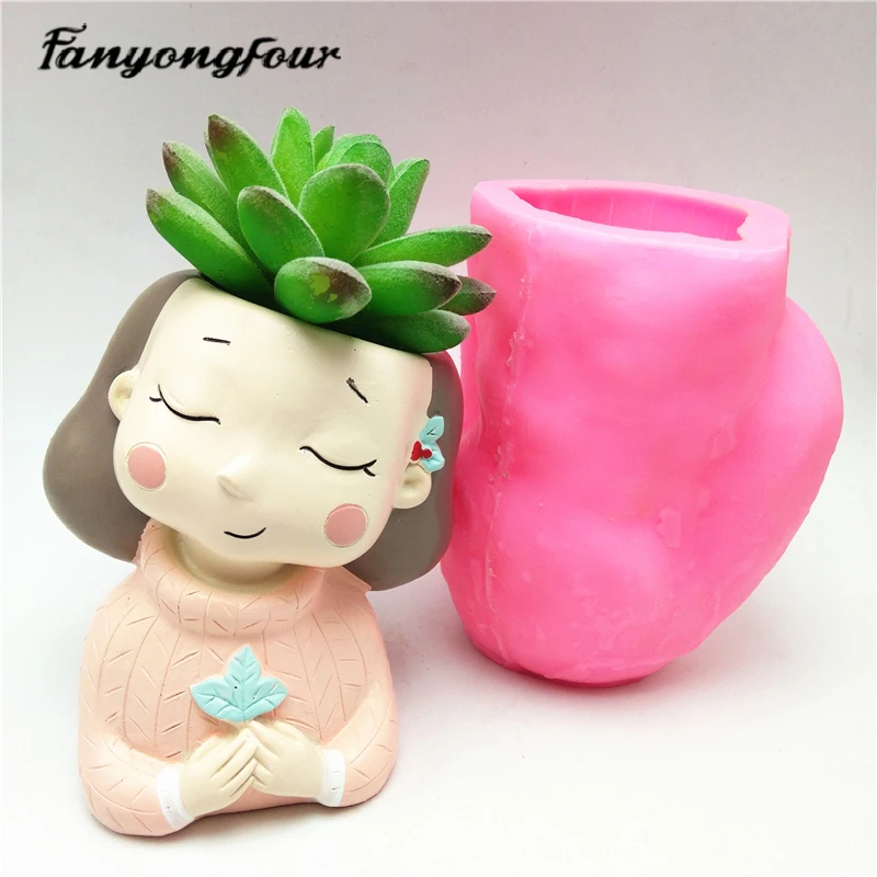 Милые девушки 3D Цветочный горшок Силиконовые формы выпечки шоколада смолы свечи