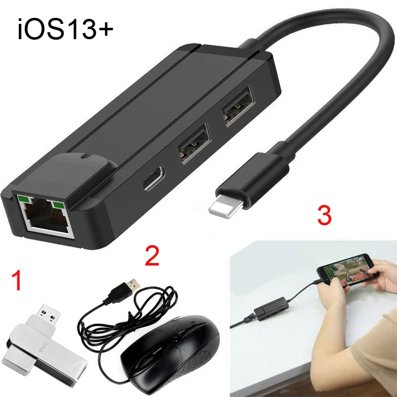 

IOS OTG USB Drive Card Reader Mouse Connect RJ45 Network Cable Ethernet Adapter for IPad IPhone 12 11 Pro Max 6 7 8 Plus X XS XR