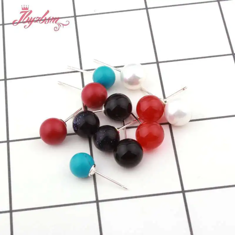 Круглые серебряные серьги-гвоздики с коралловым агатом 8 мм 1 пара | Украшения и