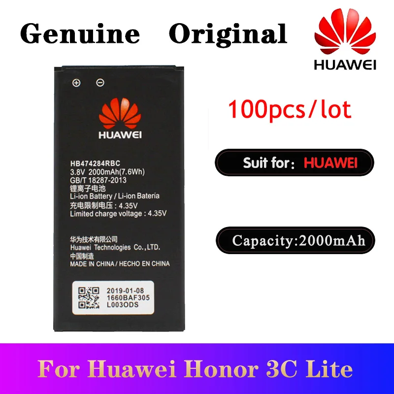 

100pcs/lot Original Battery HB474284RBC For Huawei Honor 3C Lite C8816 C8816D G521 G615 G601 G620 Y635 Y523 Y625 Batteria