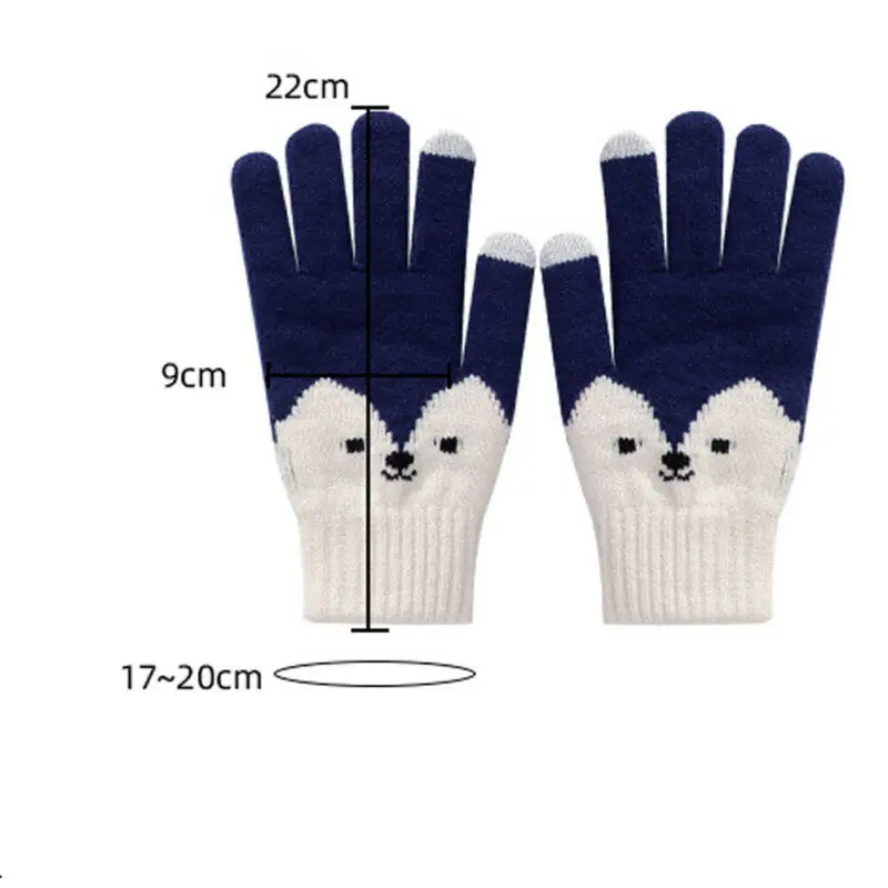 Мультяшная лиса милые зимние перчатки для сенсорного экрана женщин и мужчин