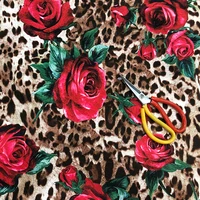 145cm100cm designer fabric by the yard spring and summer new digital printing rose leopard skirt fabric handmade diy