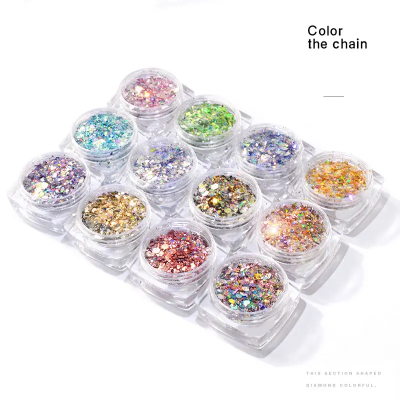 1 бутылка блестящих хлопьев для ногтей Смешанная шестиугольная круглая симфония искусственная пудра