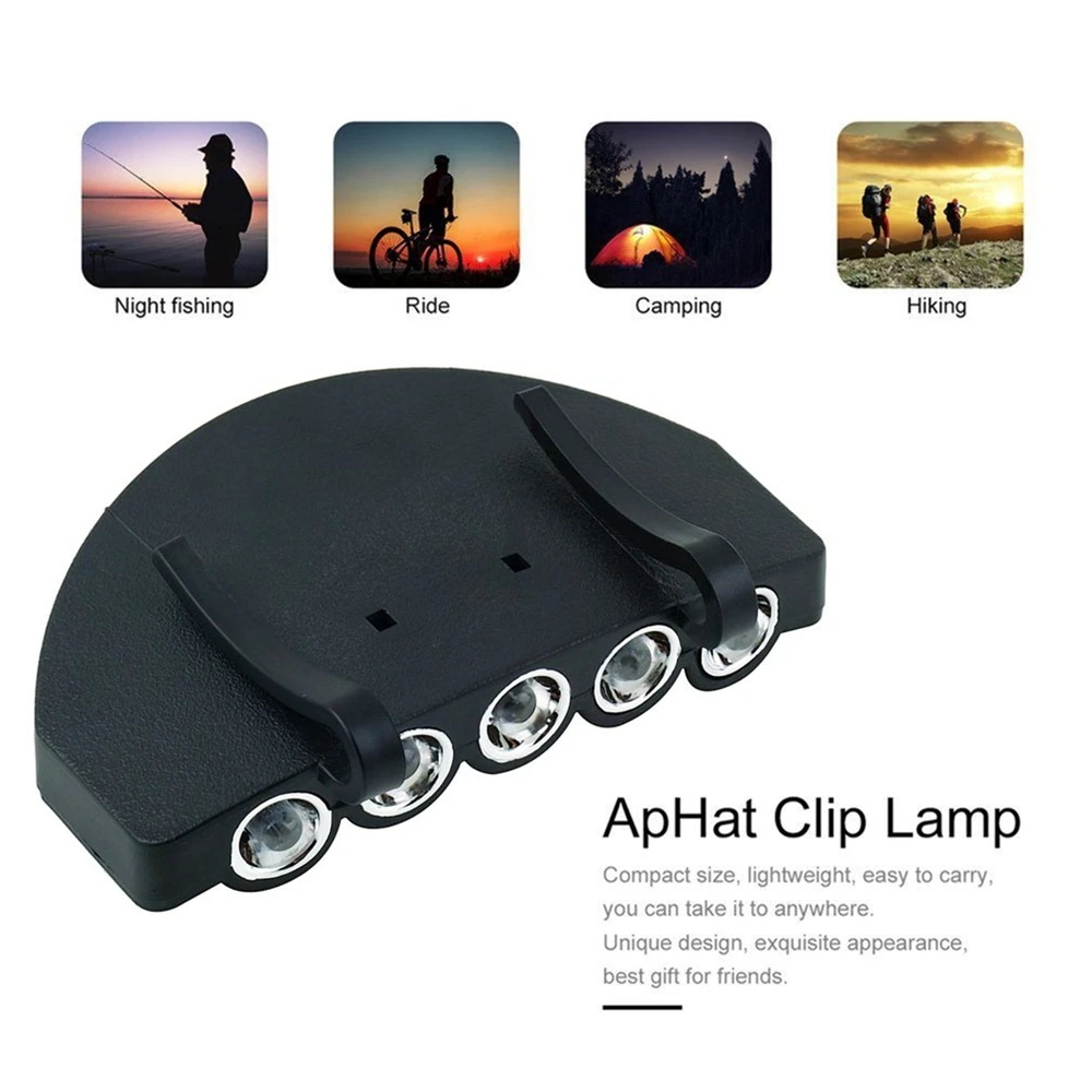 

Portable Hot Sell Night Safe Clip-on 5 Leds Head Cap/Hat Brim Light Powerful HeadLamp Fishing Camp Hunting Head Flashlight