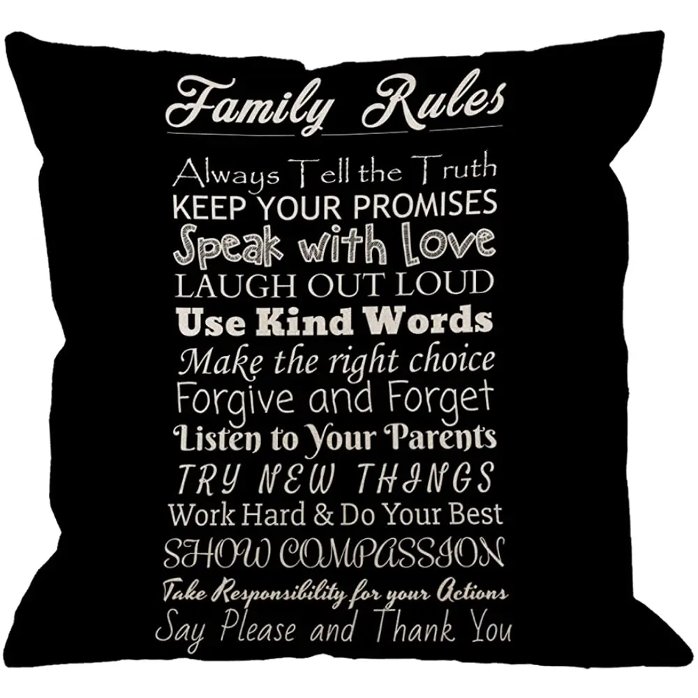 

Family Rules Decorative Throw Pillow Cover Case,Quotes Cotton Linen Outdoor Pillow Cases Square Standard Cushion Covers
