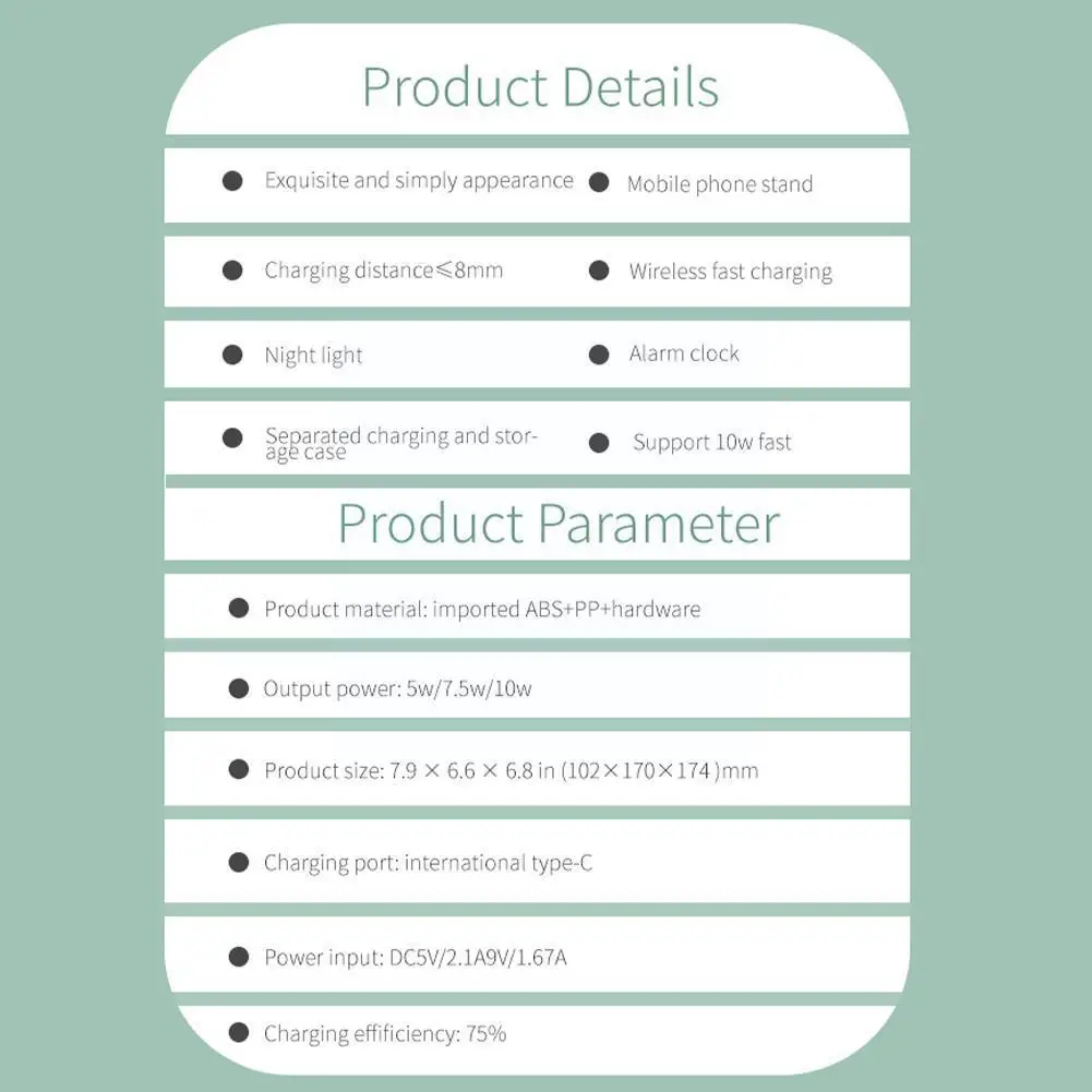 Часы с ночсветильник 6 в 1 беспроводное зарядное устройство Qi настольная