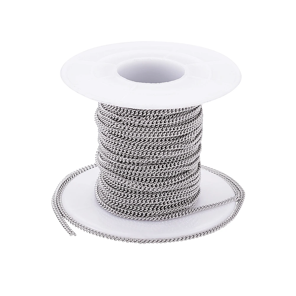 304 Stainless Steel Curb Chains Unwelded Color 2.4x1.9x0.5mm about 10m/roll | Jewelry Findings & Components