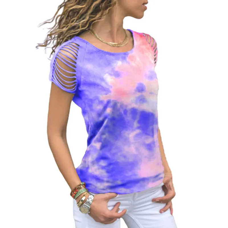

New 2021 Summer Tops 5XL Plus Size Women 3D Gradient Hole T Shirt Casual O-Neck Short Sleeve Hollow Out Loose Tshirt Large Sizes