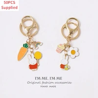 50pcs cartoon rabbit rainbow carrot key chain diy handmade pendant creative keyring girl gift cute bag jewelry accessories