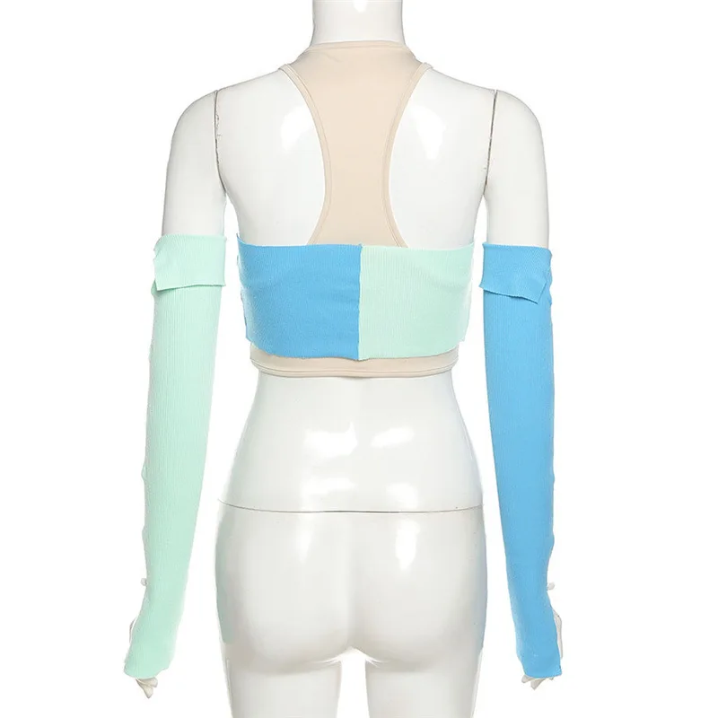 

2021 Women's Summer Patchwork Hollow Long Sleeve O-neck Women's T-shirt New Fashion Slim Stretch All-match T-shirt