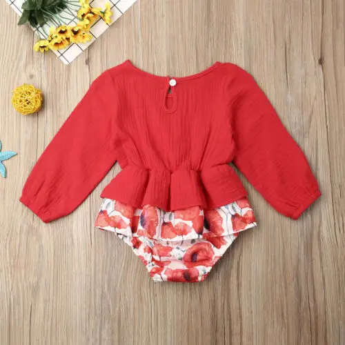 Женский цветочный комбинезон повседневный с длинным рукавом красный цвет | Мать