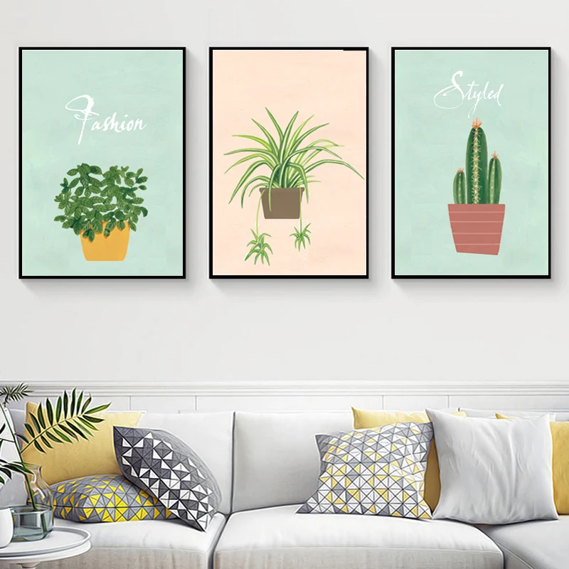 

Modern Style 4 Kinds of Cactus Plant Painting Poster Waterproof Ink Canvas Painting Wall Art Poster Hd Printing Living Room Deco