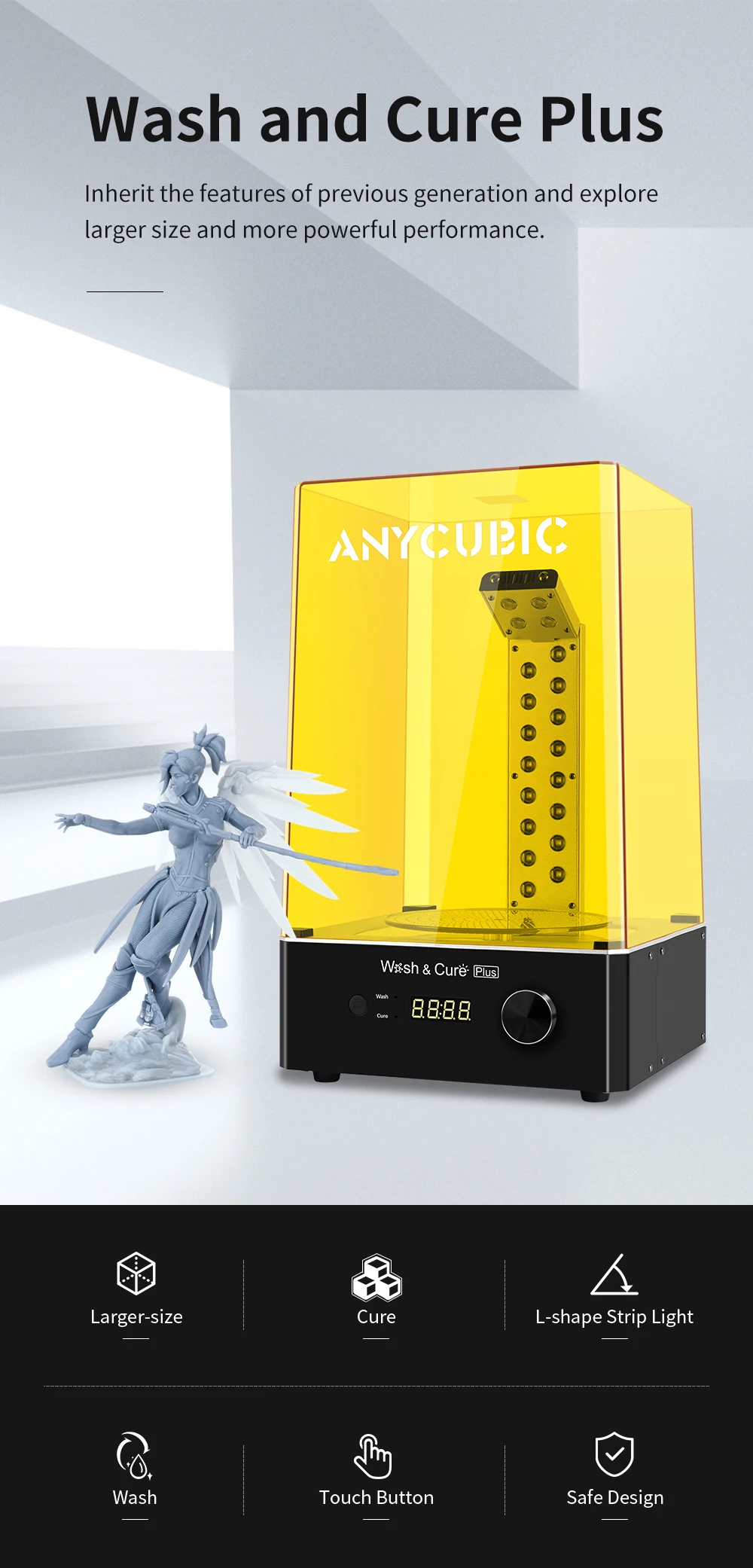 anycubic newest wash and cure plus machine suitable for large size lcd resin 3d printer for photon mono x 290270479mm free global shipping