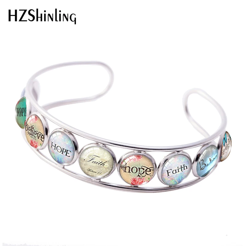 

2020 New Christian Jewelry Cuff Bracelet Faith Believe Hope Bracelets Round Glass Dome Art Photo Jewelry Handmade