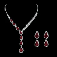 women new 2pcs cubic zircon rhinestone necklace earrings set water drop wedding jewelry elegant bridal jewelry set accessories