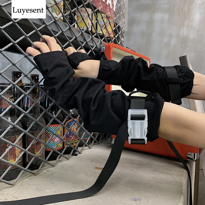 Стильные черные перчатки унисекс без пальцев регулируемые манжеты с пластиковой