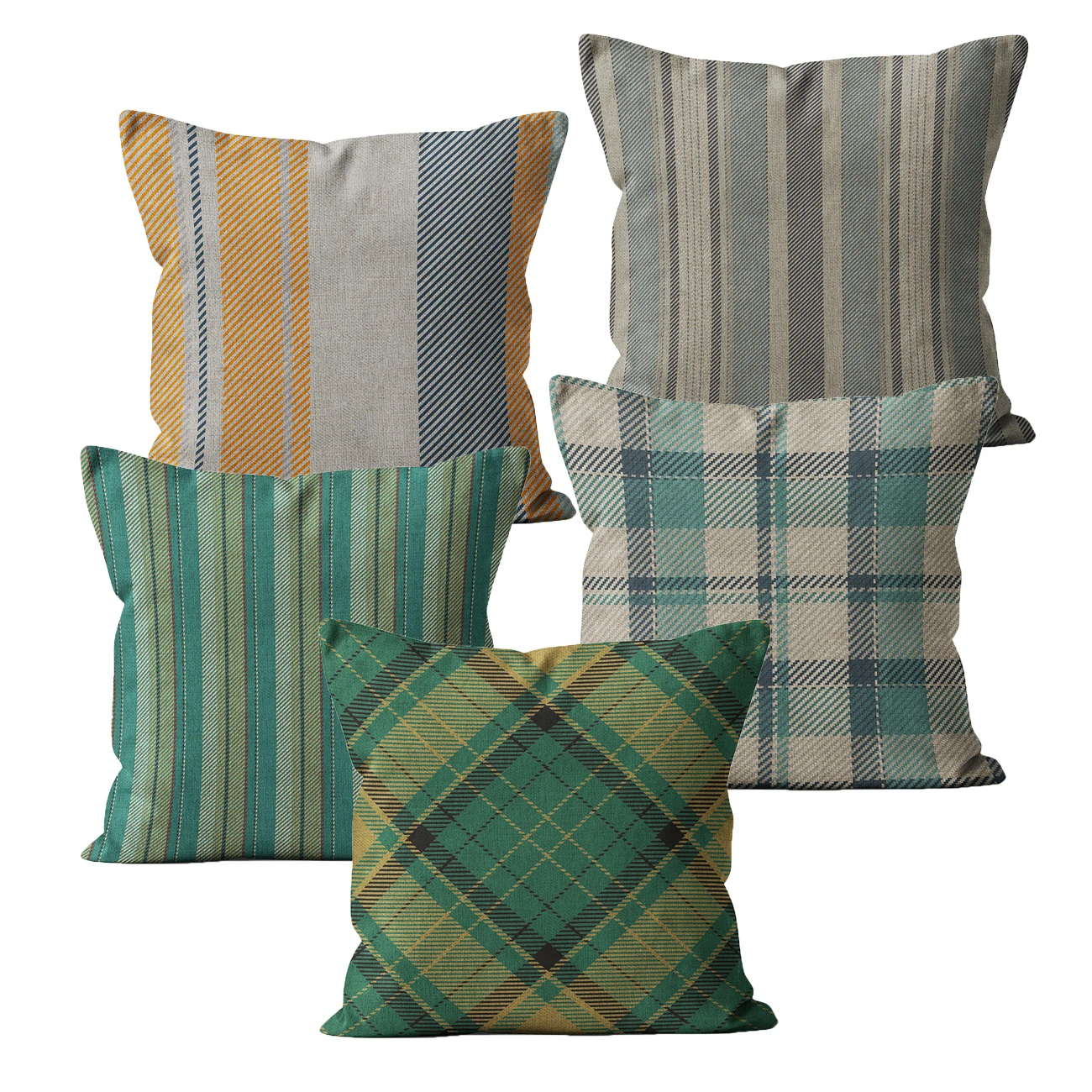 Чехол для подушки в зеленую клетку украшение дома современное винтажное