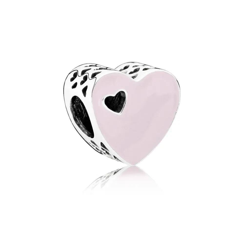 

Pink Heart Crystal 925 Sterling Silver Beads Charm CZ Cutout 925 Bead For Women Pandora Charm Bracelet Necklace