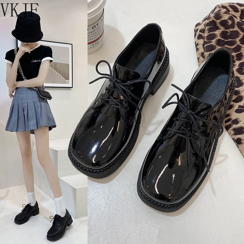 

British Small Leather Shoes Women's Platform Heels Sexy Autumn 2021 New Retro Thick-soled Lace-up Shoes