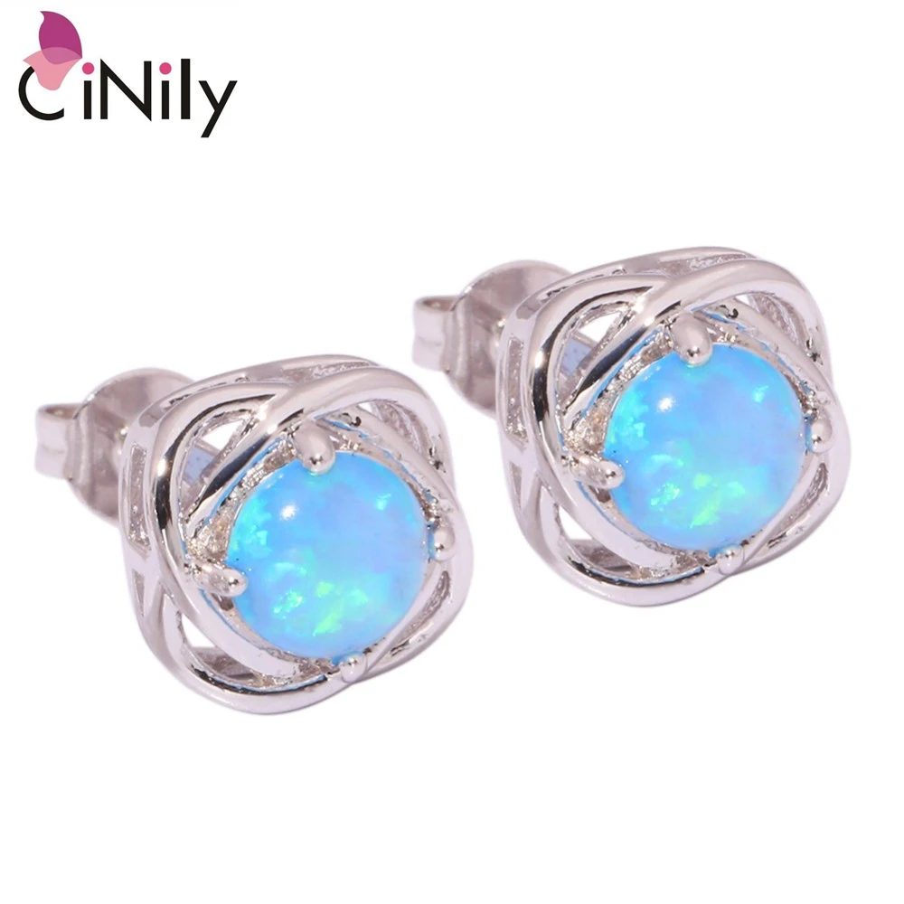 

CiNily Created Blue Fire Opal Silver Plated Wholesale Hot Sell for Women Jewelry Stud Earrings 11mm OH2762