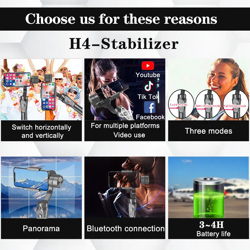 

Orsda H4 Axis Handheld Gimbal Smartphone For tik tok Action Gopro Camera phone Stabilizer Cellphone Video Record