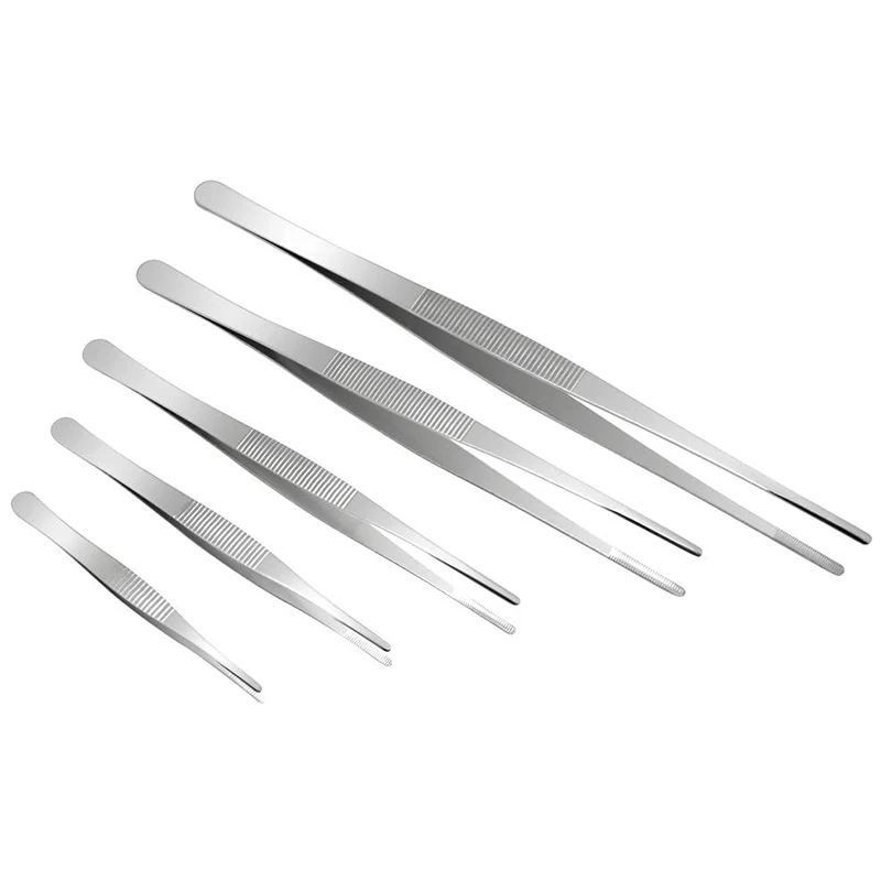 

5 Pcs Stainless Steel 12.5cm,14cm,20cm,25cm,30cm Tweezer Set Thumb Plant Grass Garden Tweezers Seafood Kitchen Tool