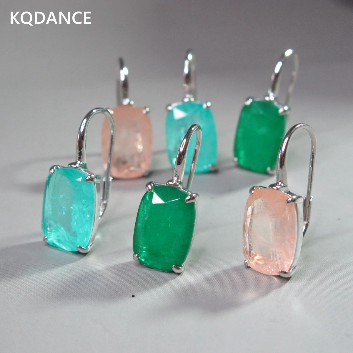 

925 Sterling Silver Lab Gemstone Emerald Morganite Pink Paraiba tourmaline pariba Earrings Fine Jewelry For Women 2021 wedding