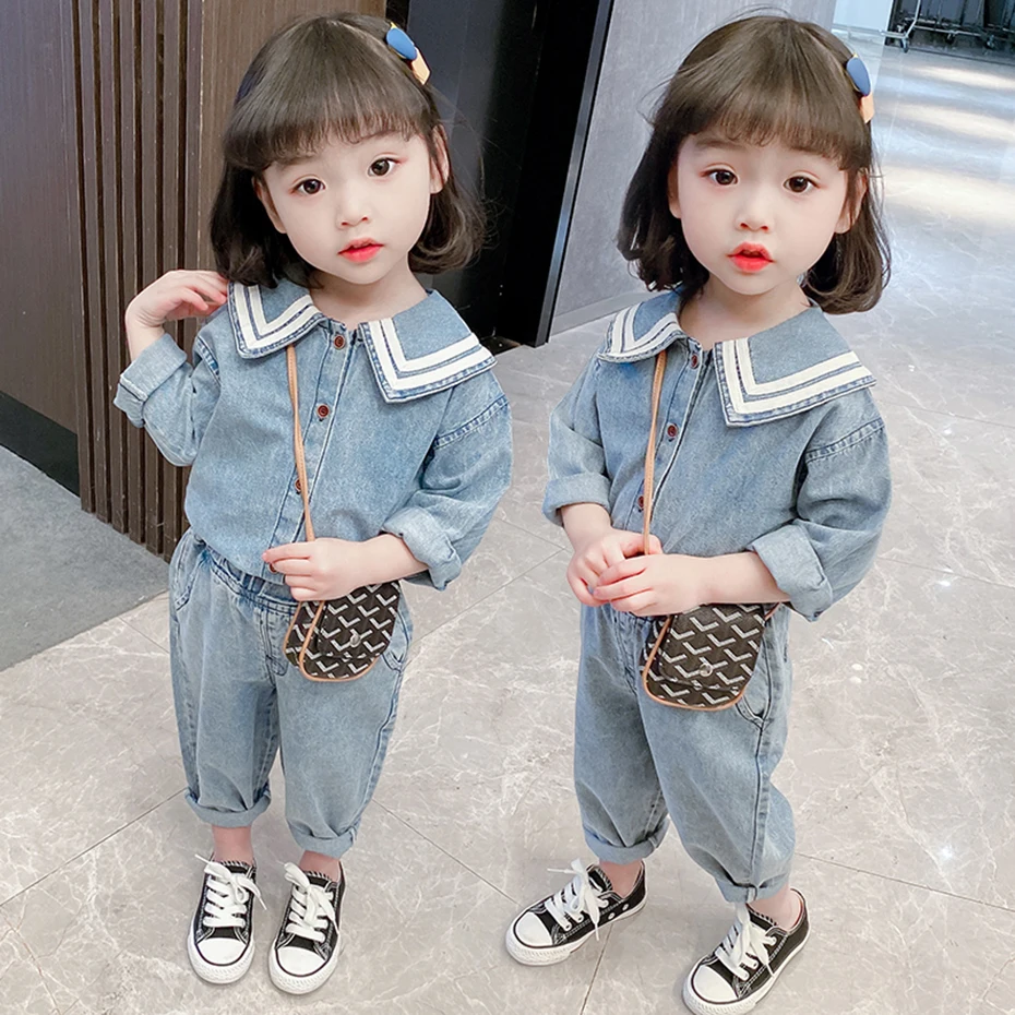 Детская джинсовая куртка и джинсы для девочек в стиле пэчворк | одежда обувь