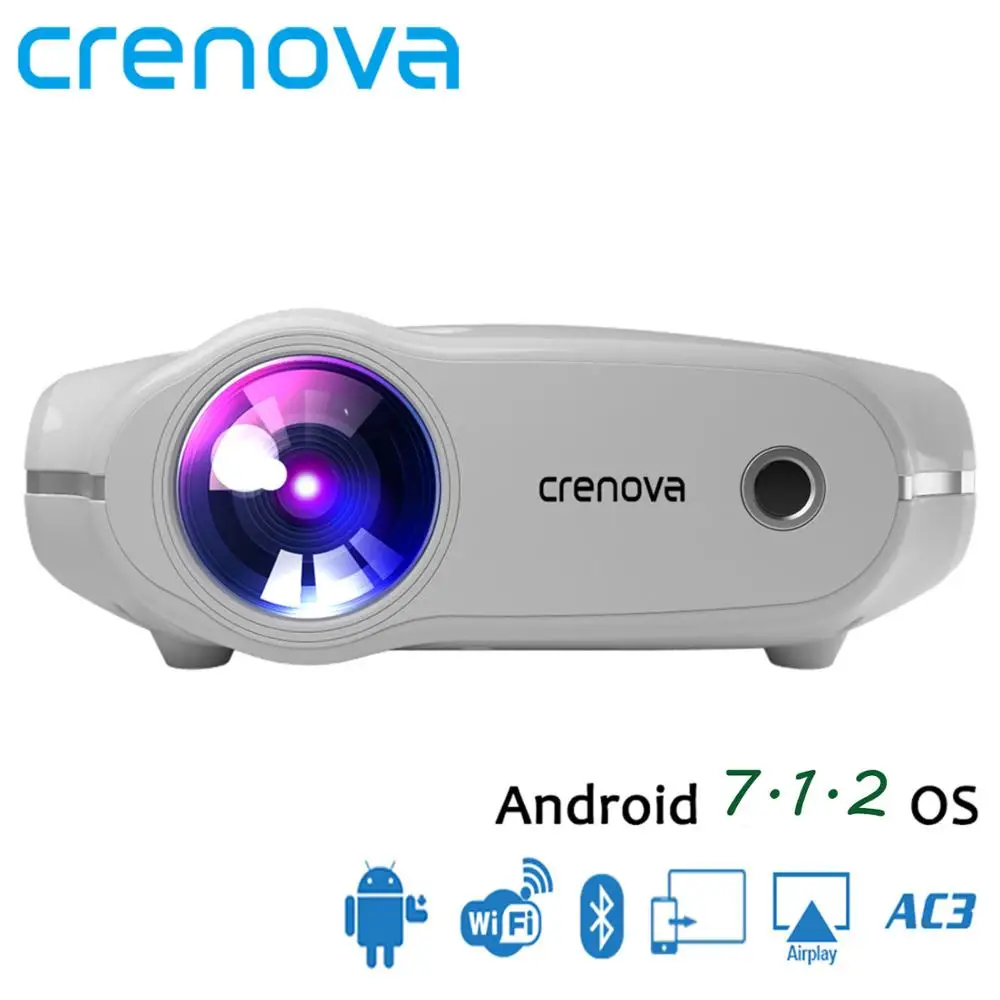 White Android CRENOVA XPE498 Лучшая Android 7,1 OS 3200 люмен яркость видео проектор с Wi-Fi Bluetooth домашний кинотеатр Кино проектор - Цвет: White Android