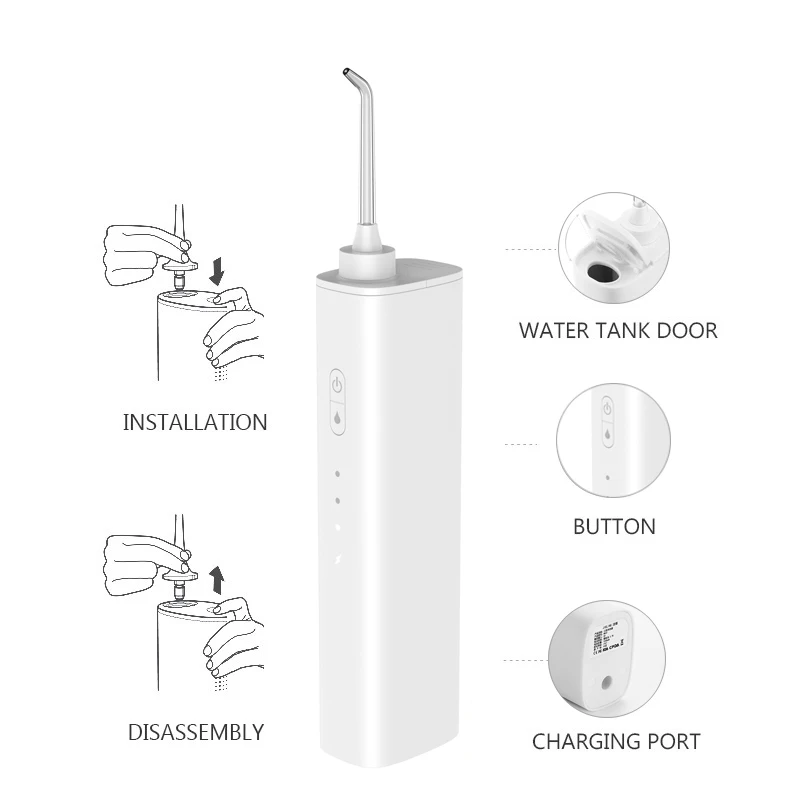

Ирригатор полости рта, USB, 4 насадки, резервуар для воды 160 мл