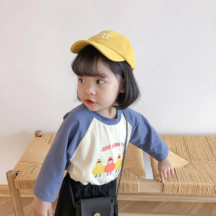 

Girls cartoon raglan sleeve candy color T shirts kids casual soft all-match long-sleeved Tees