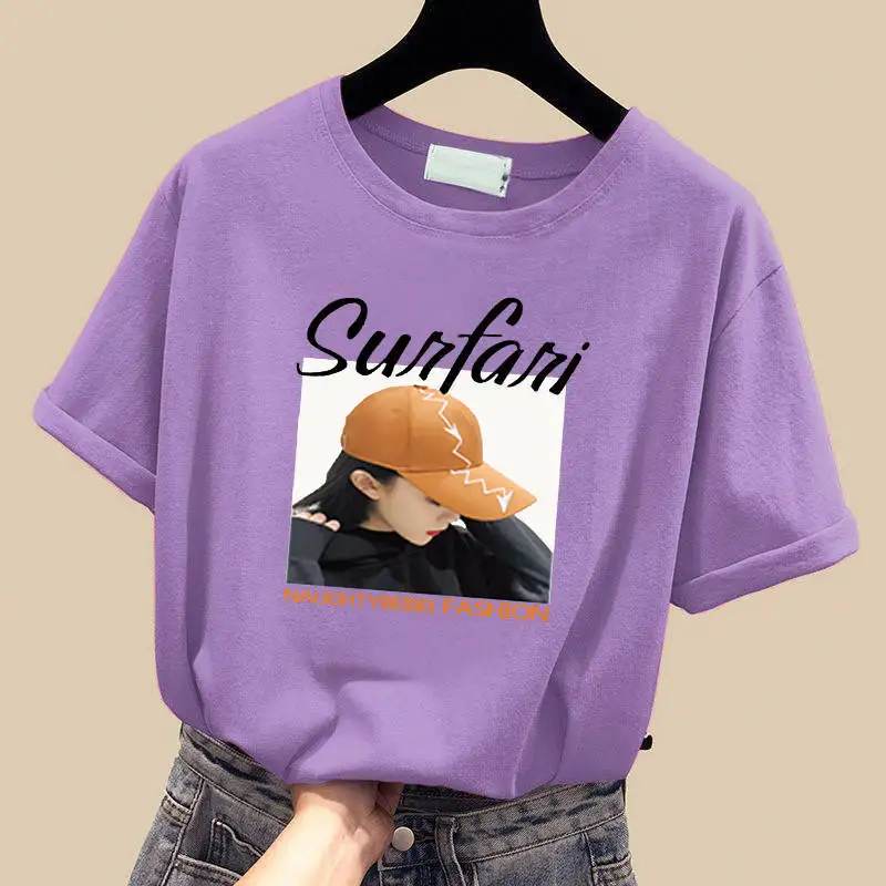 

New short-sleeved t-shirt women's summer white loose half-sleeved large size Korean round neck top bottoming shirt