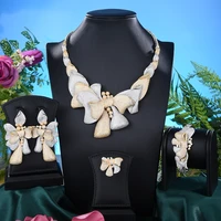 kellybola luxury shiny jewelry zircon bow necklace 4pcs set wedding banquet fashion jewelry set designed for women 2021