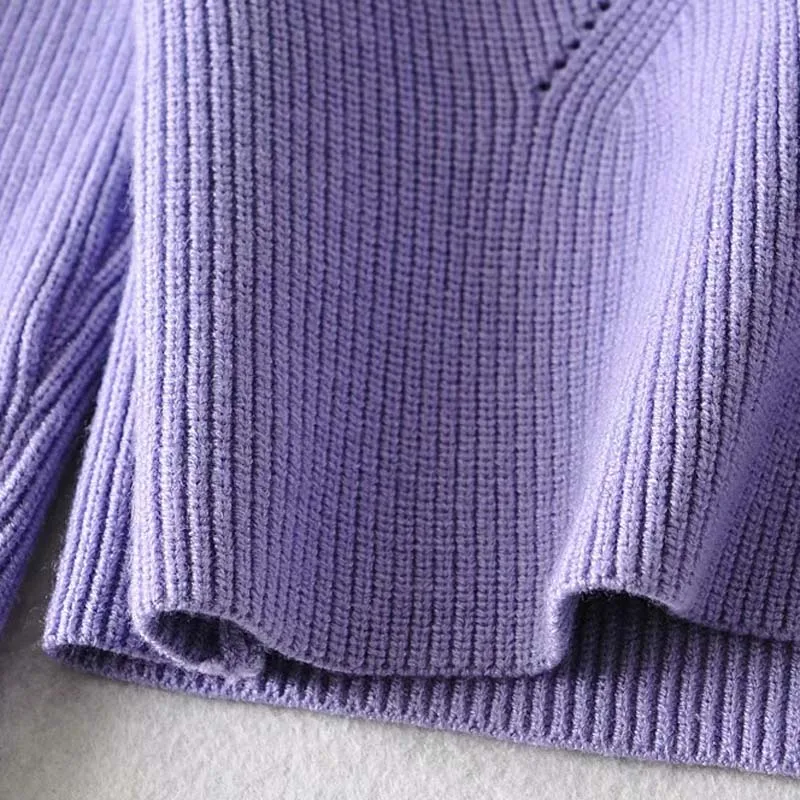 Модный женский винтажный однотонный эластичный вязаный свитер ZRN 2020 укороченный