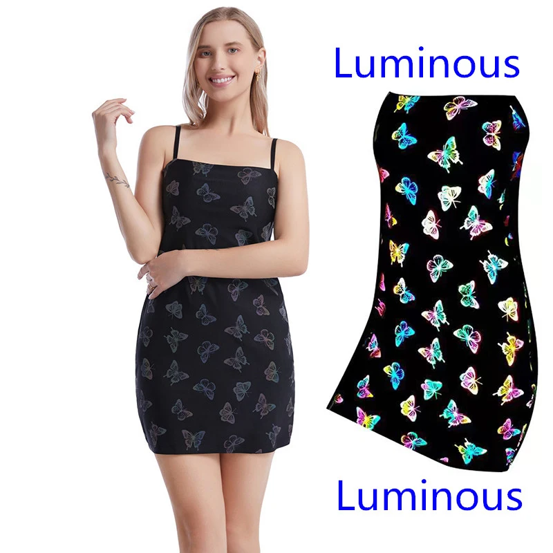 

Ladies Butterfly Mushroom Phantom Reflective Nightclub Evening Party Bar Slim Ladies Dress Fashion Rich Woman Suspender Skirt